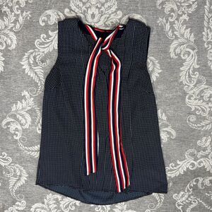 Tommy Hilfiger Women's XS Blue Polka Dot Sleeveless Tie-Neck Blouse